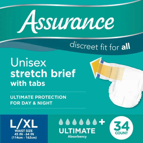 Assurance Large/XLarge Unisex Stretch Briefs with Tabs 34 Count