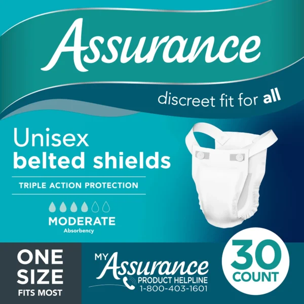 Assurance Unisex Incontinence Belted Shield, Moderate Absorbency (30 Count)